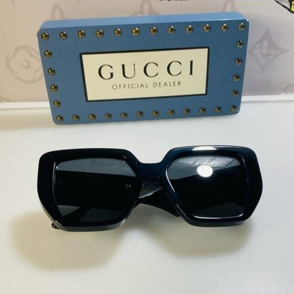 New Gucci Geometric Men’s Women’s Sunglasses GG0956S 003 Black/Gold 54mm - Picture 9 of 13
